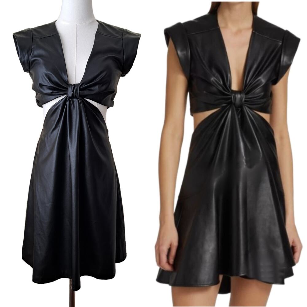 JASON WU Lexi Black Faux Leather Cutout Mini Dress Size XS